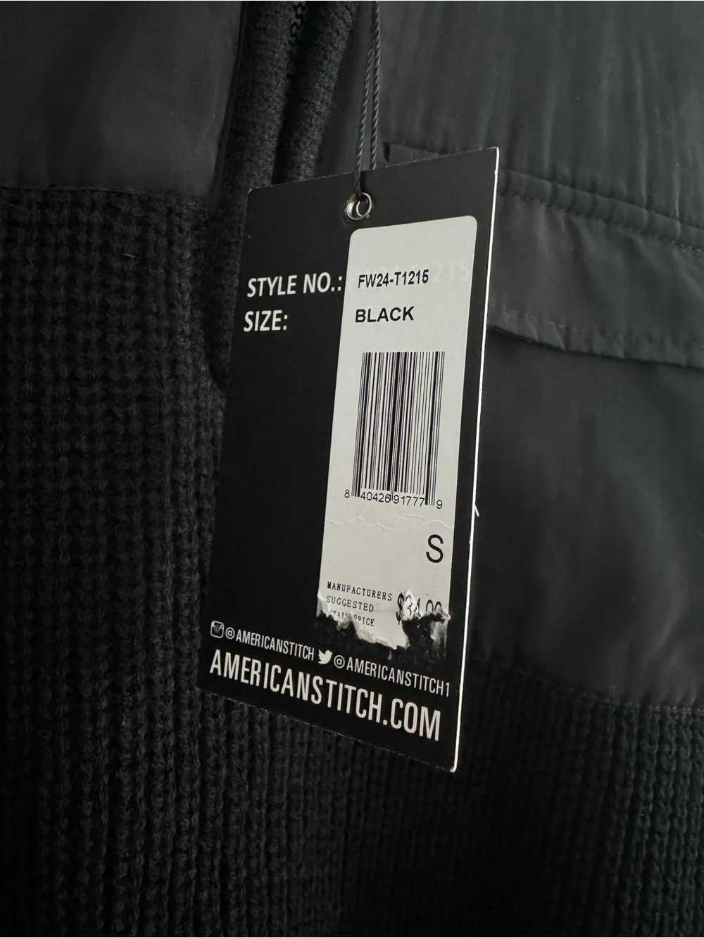 American Stitch Men’s Black Ribbed Half-Zip Sweater with Chest Flap Pocket